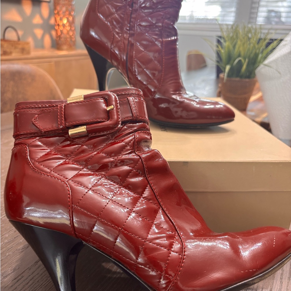 Burberry Red Patent Quilted Ankle Boots